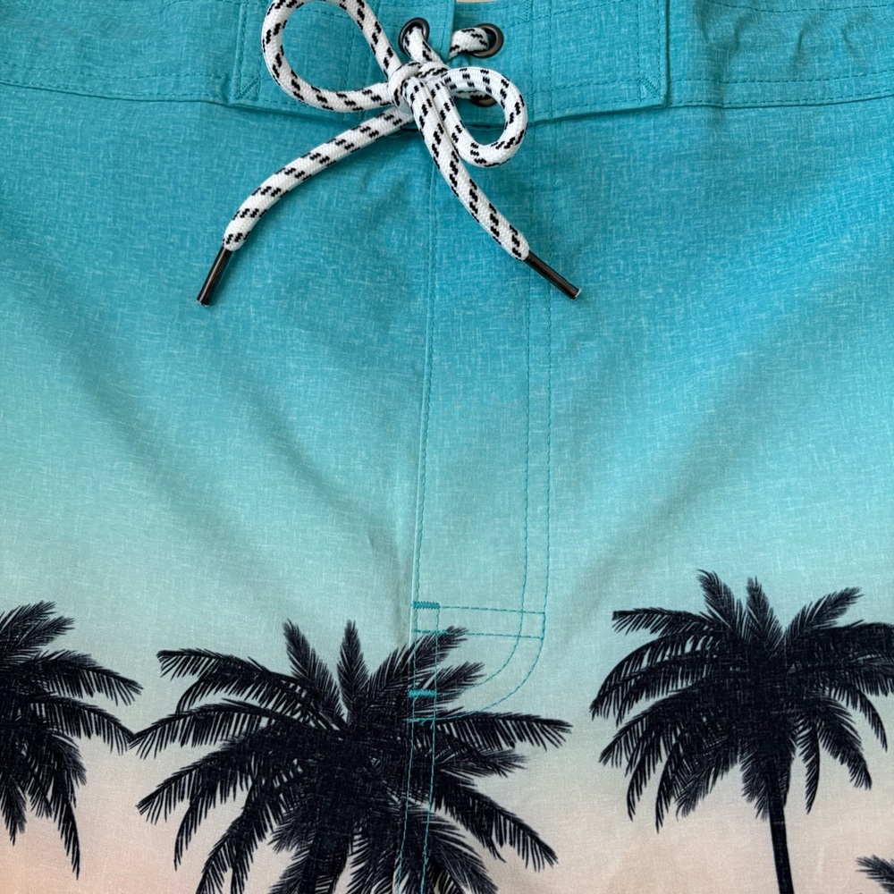 NWT Sonoma Sz XL Teal, Black and Orange Palm Tree Board Shorts Drawstring Pocket - Picture 5 of 7